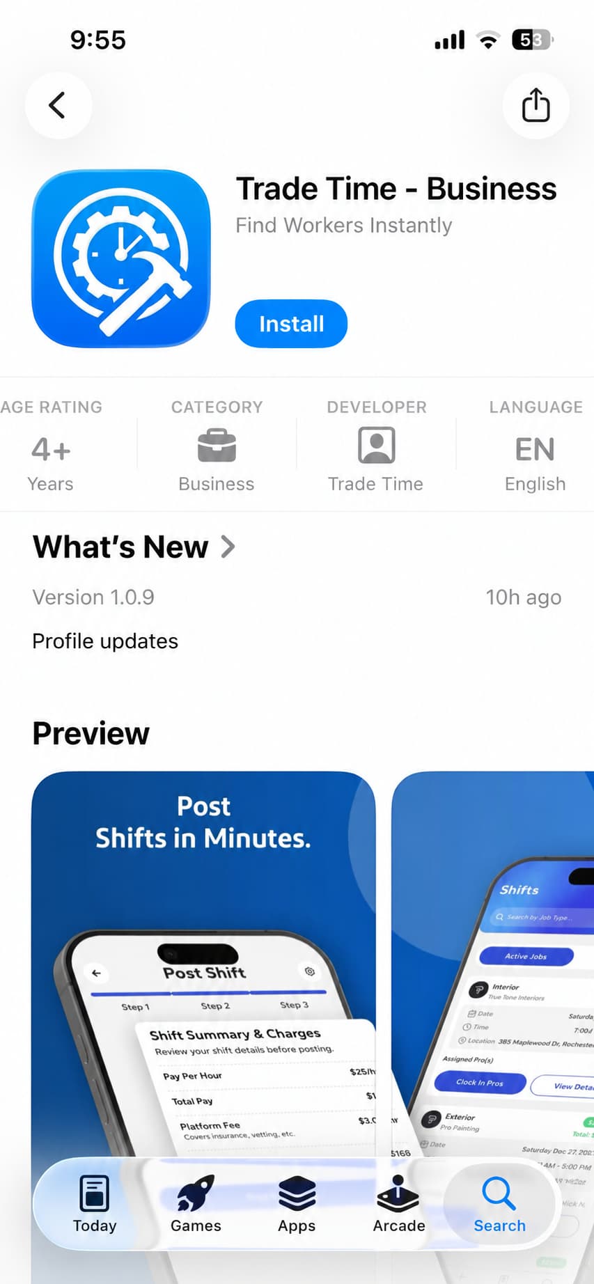Trade Time Business app download screen