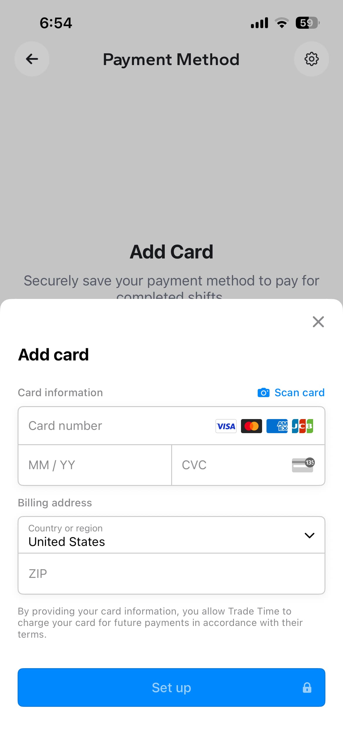 Payment methods screen