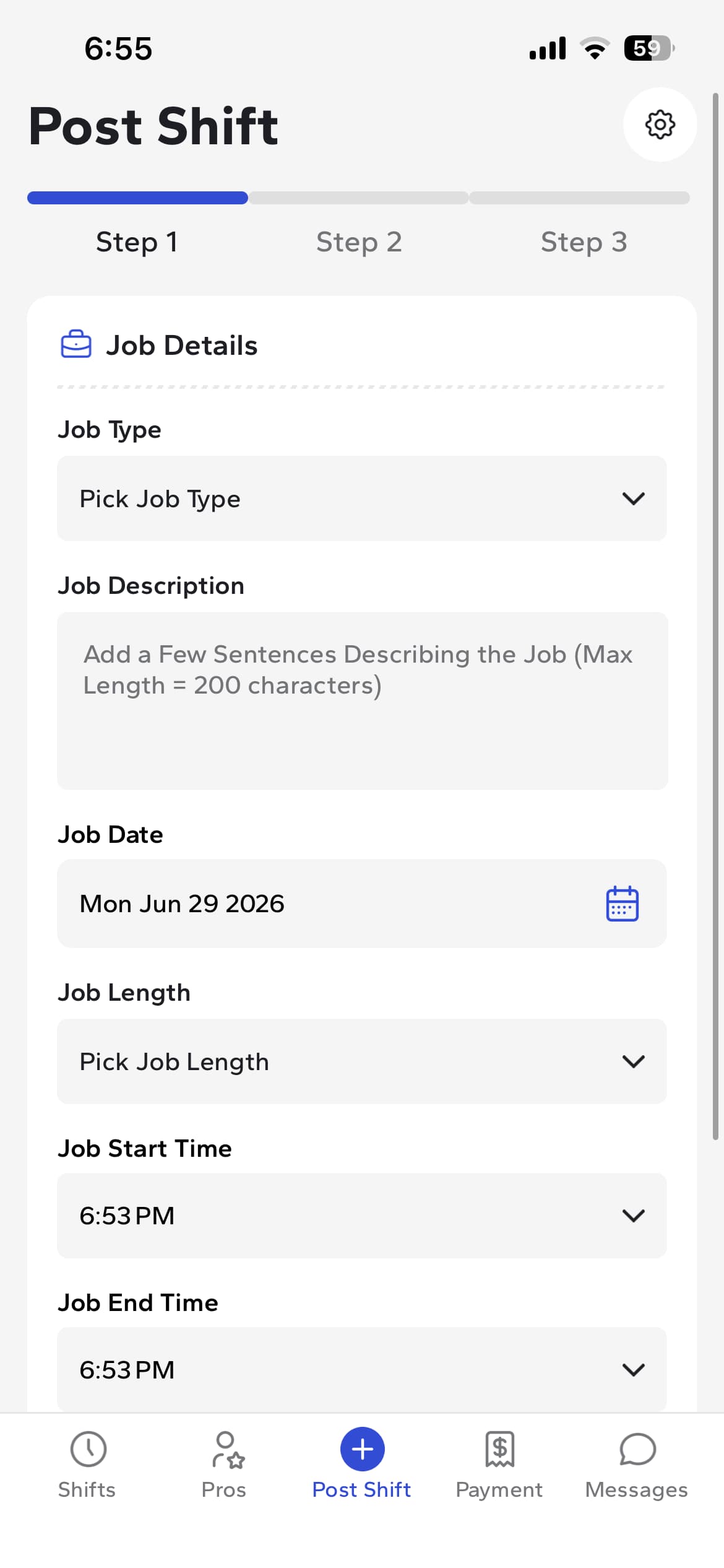 Post a shift screen